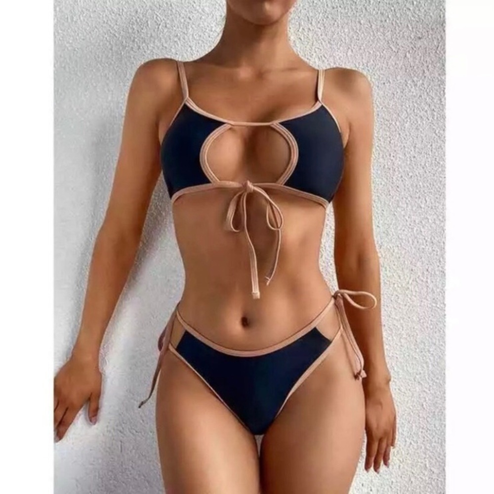 Black & Nude Keyhole String Bikini Swimsuit
